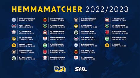 hv71 spelschema 22 23